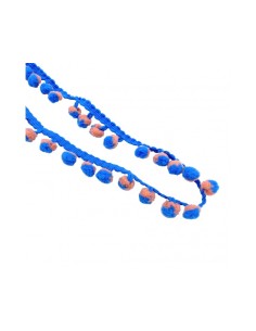 Nastro Decorativo con Pompon | Blu - Rosa - 2cm x 1m