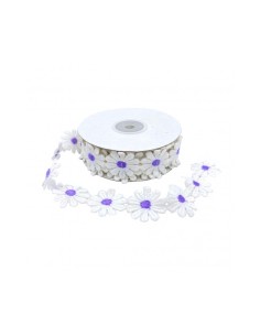 Nastro Decorativo in Tessuto con Margherite Bianco -...