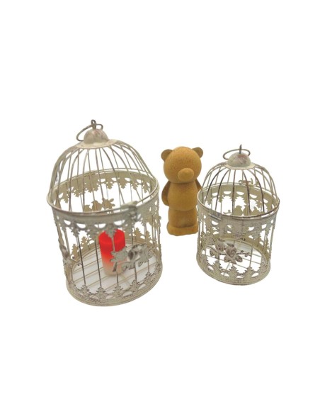 Gabbiette decorative in ferro con uccellini - 2 pezzi |dimensioni: 32x20cm e 24x15cm