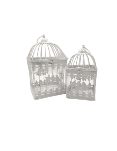 Decorazione Gabbie Quadrate Bianche con Uccellini | 2 in 1