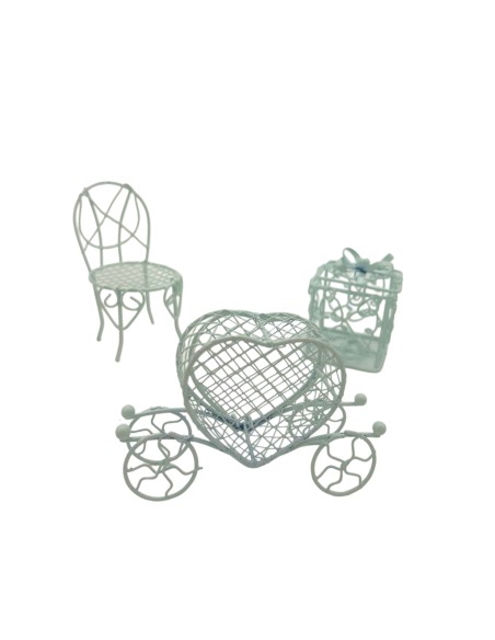 Decorazione Gabbietta Carrozza Cuore | Bianco - 10x7x3cm