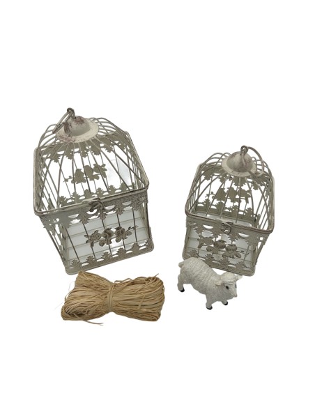 Decorazione Gabbie Quadrate Bianche con Uccellini | 2 in 1