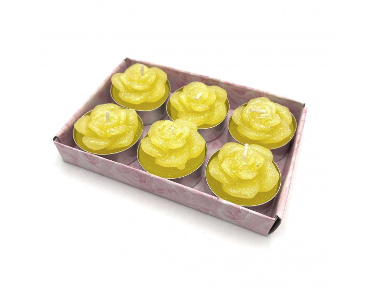 Set 6 Candele con glitter |Giallo - 3,5x2,5cm