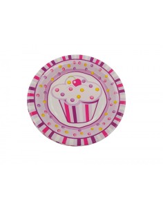Piatti di carta per feste Cmpleanno Rosa Cupcake | 18 cm...