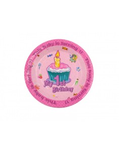 Piatti di carta per feste Primo Compleanno Rosa | 18 cm -...
